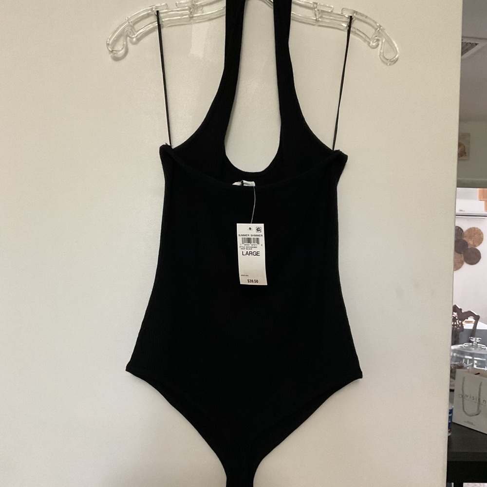 Summer Shimmer Deep Black Ribbed Bodysuit - Large
